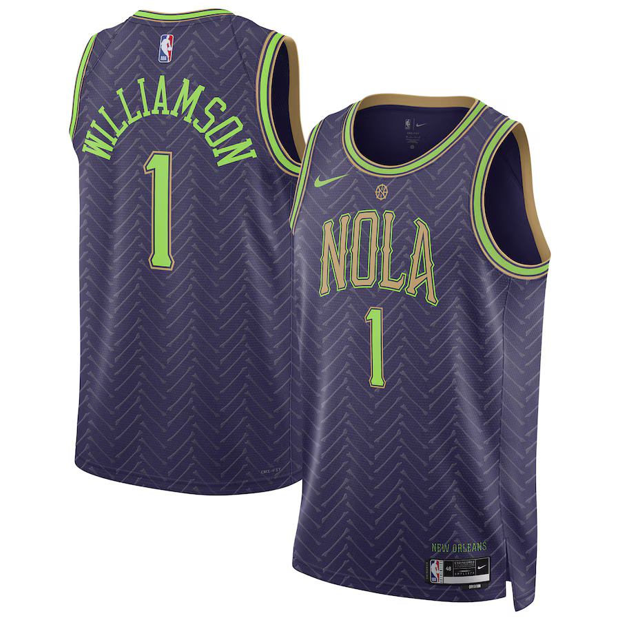 Men New Orleans Pelicans #1 Zion Williamson Nike Purple City Edition 2024-25 Swingman Player NBA Jersey->new orleans pelicans->NBA Jersey